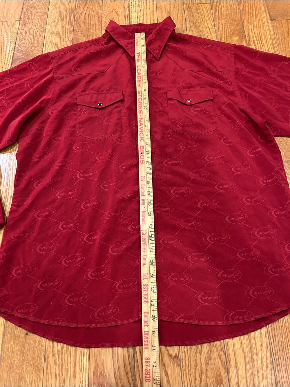 Vintage‎ Wrangler Pearl Snap Western Shirt Mens XL Red Monogram Jacquard Cowboy - Picture 3 of 8